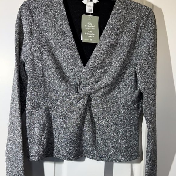 H&M Jersey Top Knot Detail Silver Long Sleeve Flash Reflective - See Video! NWT - Picture 5 of 10